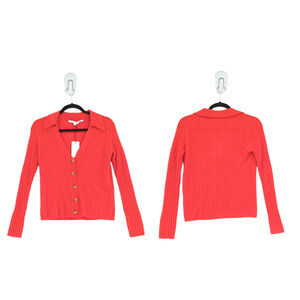 Veronica Beard Women XS Lazana Cardigan Flame Red Cashmere Ribbed V Neck NEW